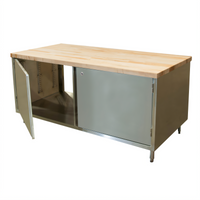 BK Resources Dual-Access Hard Maple Top Chef Table with Locking Stainless Steel Cabinet Base, 72 x 36 Inches