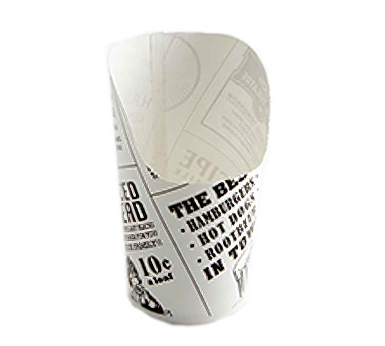 Product image #1 for American Metalcraft 6 oz Newspaper-Style Printed Paper Fry Cup, 2-7/8 Inch Dia. x 5-1/4 Inch H