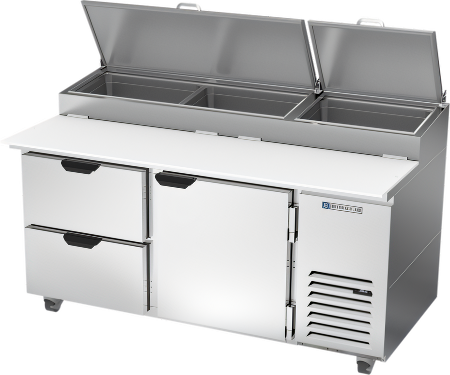 Product image #1 for Beverage-Air DPD67HC-2 Two-Section Pizza Top Refrigerated Counter with 2 Drawers and 1 Door, 67 Inch