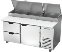 Beverage-Air DPD67HC-2 Two-Section Pizza Top Refrigerated Counter with 2 Drawers and 1 Door, 67 Inch