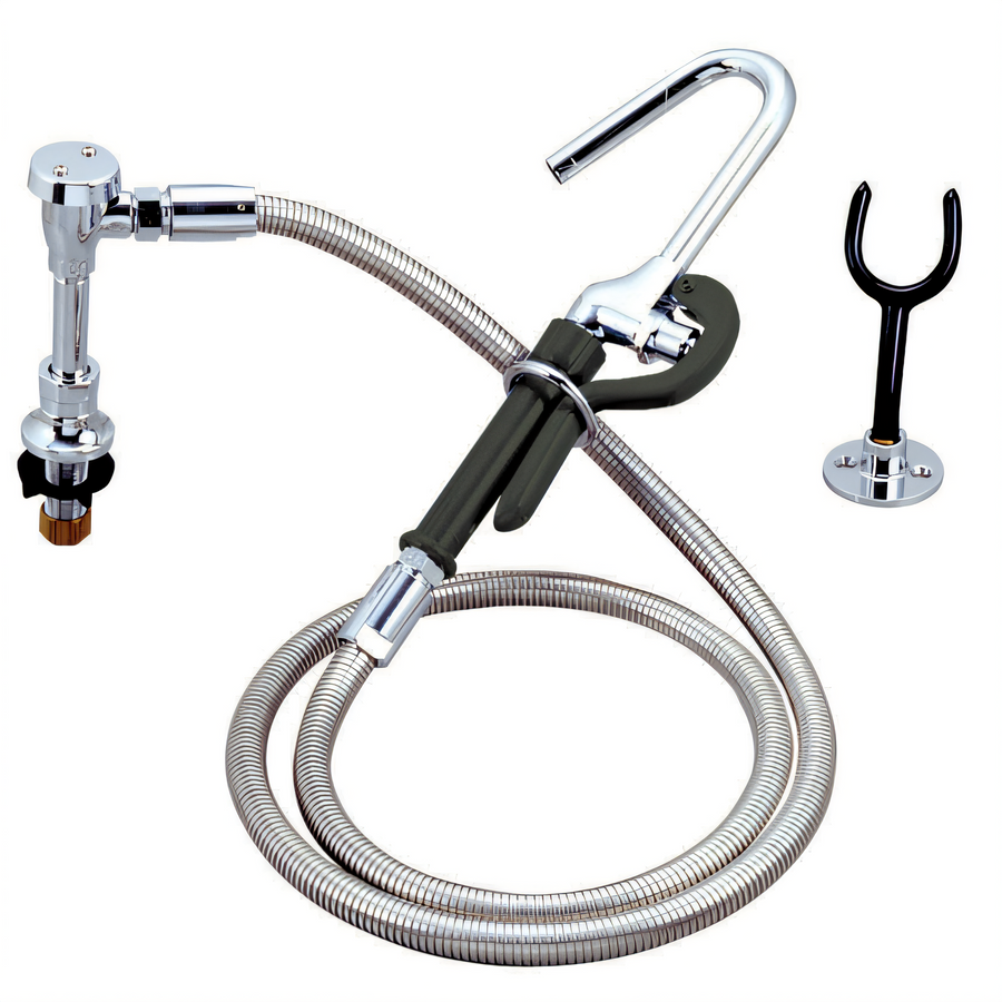 Product image #1 for OptiFlow Deck-Mount Pot Filler Assembly with Remote Valve, 72-Inch Braided Hose and Hooked Nozzle