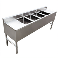 Omcan 72-Inch Stainless Steel Four-Compartment Under Bar Sink with Dual Drainboards