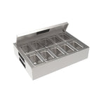 Thumbnail image #1 for Krowne KR-GT24 Stainless Steel Chilled Garnish Station, 10 Cups, Removable Ice Pack, Fits 24 x 24 Inch Drainboards