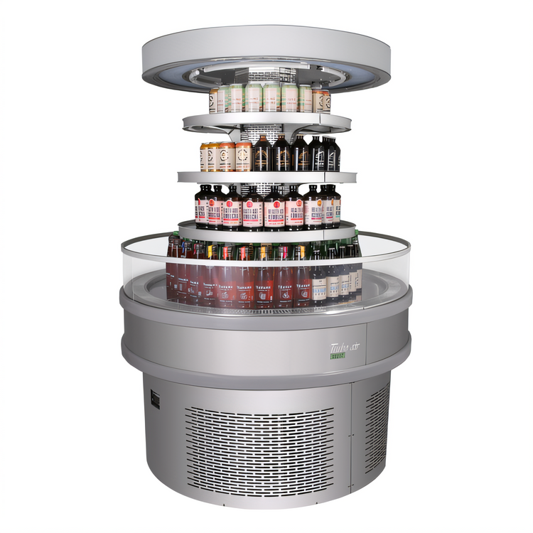 Product image #1 for Turbo Air TIOM-48RRS-N Island Display Self-Serve Refrigerated Merchandiser, 48 x 48-Inch, 3-Tier, 11.2 Cu. Ft., Stainless Steel, R-290