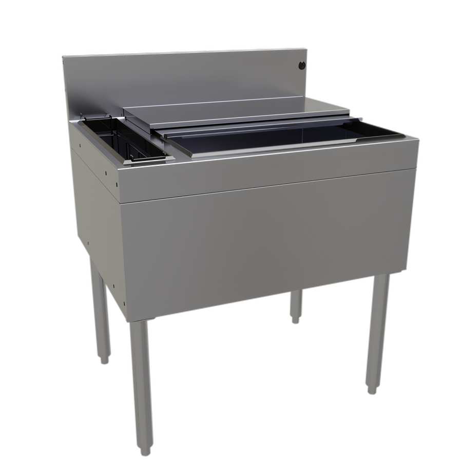 Product image #1 for Glastender 30-Inch x 24-Inch Underbar Combo Ice Bin/Cocktail Unit with Left 4-Bottle Well and 10-Circuit Cold Plate