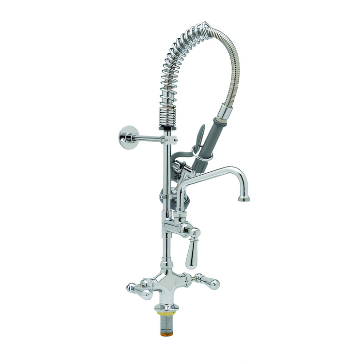 Product image #1 for T&S Brass Mini Single-Hole Deck Mount Pre-Rinse Faucet with 8 Inch Swing Nozzle and Club Handles