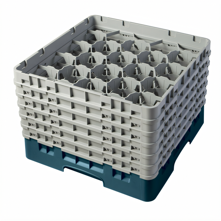 Product image #1 for Cambro Camrack Full Size 20-Compartment Glass Rack with 6 Soft Gray Extenders, Teal