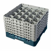 Cambro Camrack Full Size 20-Compartment Glass Rack with 6 Soft Gray Extenders, Teal
