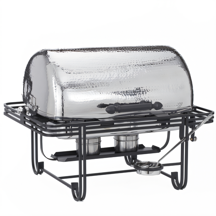 Product image #1 for Mesa 8 Qt Rectangular Hammered Stainless Steel Roll-Top Chafer with Canned Heat