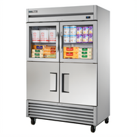 True Two-Section Self-Contained Reach-In Refrigerator with 2 Glass and 2 Stainless Steel Half Doors