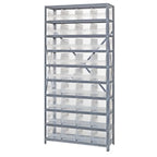 Thumbnail image #1 for Quantum 1275-207CL Heavy-Duty Stationary Wire Shelving Unit, 36"W x 12"D x 75"H, 10 Shelves, 36 Clear Bins