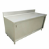 Thumbnail image #1 for Omcan 60-Inch x 30-Inch Stainless Steel Enclosed Work Table with Sliding Doors and 6-Inch Backsplash