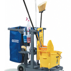 Thumbnail image #1 for CFS Brands JC1945S23 Short Platform Janitorial Cart, 3 Raised-Edge Shelves, 25-Gallon Nylon Bag, Gray