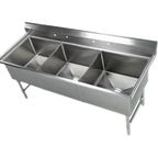 Thumbnail image #1 for Klinger's Trading EIT3 Three-Compartment Stainless Steel Sink, 77-Inch, Without Drainboards, 24 x 24 x 14-Inch Bowls