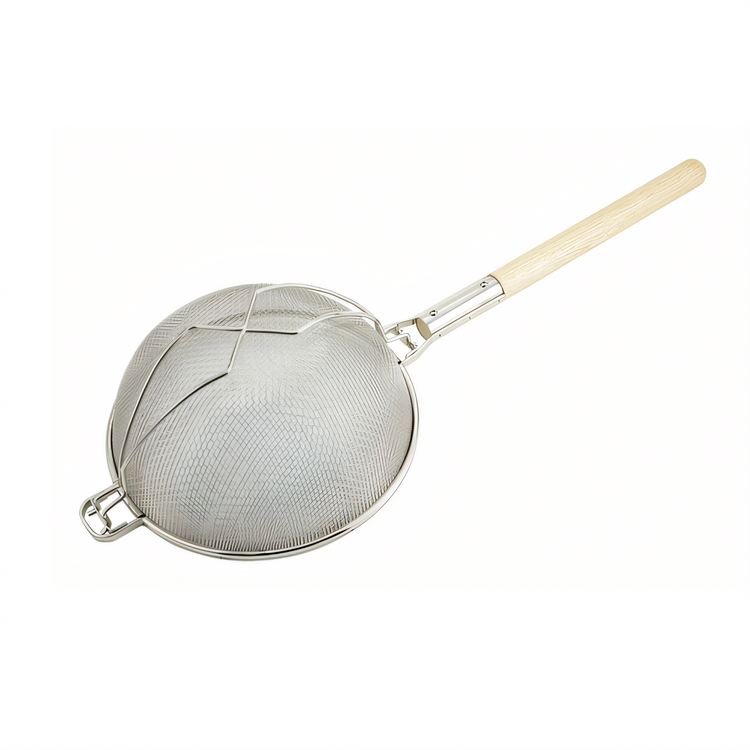 Product image #1 for Winco MST-12D 12 Inch Tinned Double-Mesh Strainer — Round Bowl, 18 Inch Wood Handle