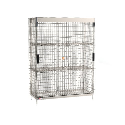 Product image #1 for Metro SlideSecure Super Erecta Stationary Stainless Steel Security Cage with Sliding Doors and 2 Intermediate Shelves