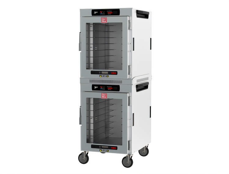 Product image #1 for Metro HotBlox Wide 16-Pan Stacked Dual Cavity Mobile Insulated Holding Cabinet with Clear Doors and 2.4-Inch Touchscreen Controls