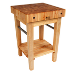 Thumbnail image #1 for John Boos Pro Prep PPB3030 30" x 30" x 36" Stationary Butcher Block Work Table, 4" End-Grain Maple Top, Slatted Shelf