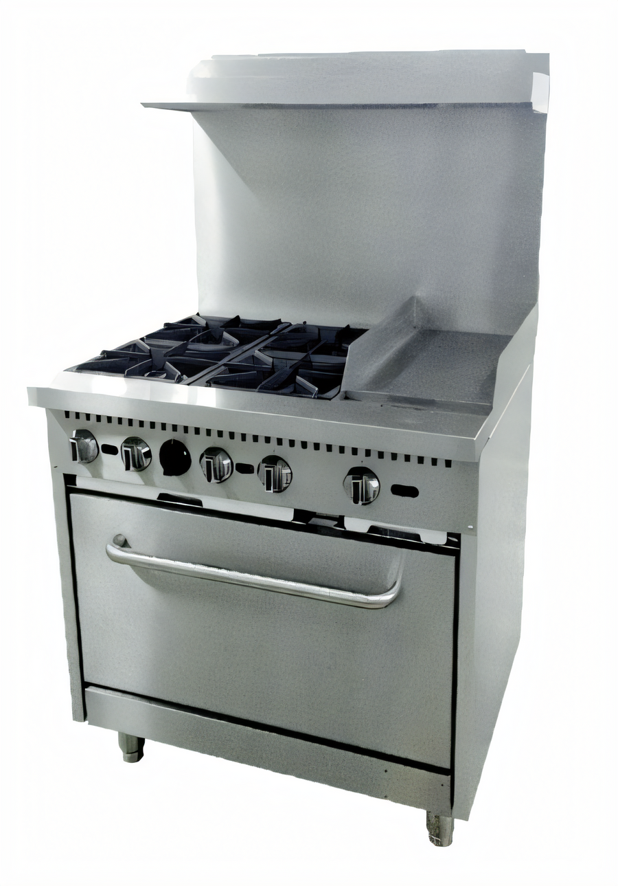 Product image #1 for Omcan 36-Inch Commercial Natural Gas Range with 4 Burners, Right 12-Inch Griddle and Standard Oven