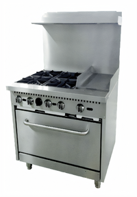 Omcan 36-Inch Commercial Natural Gas Range with 4 Burners, Right 12-Inch Griddle and Standard Oven