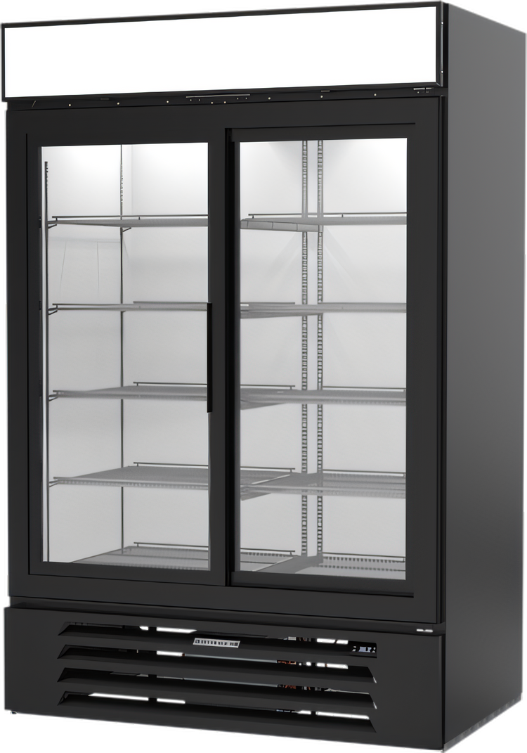 Product image #1 for Beverage-Air MarketMax Two-Section Reach-In Sliding Glass Door Merchandiser Refrigerator, 46.15 Cu. Ft., Bottom-Mount, Black