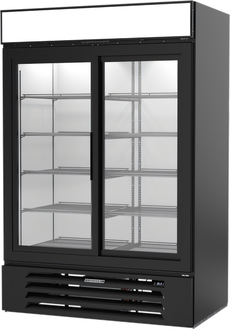 Product image #1 for Beverage-Air MarketMax Two-Section Reach-In Sliding Glass Door Merchandiser Refrigerator, 46.15 Cu. Ft., Bottom-Mount, Black