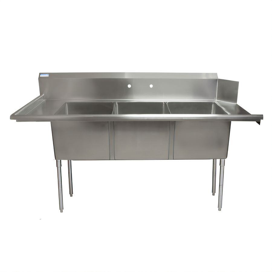 Product image #1 for BK Resources Left-Side Three-Compartment Soiled Dishtable Sink with Pre-Rinse, 72 Inch Wide