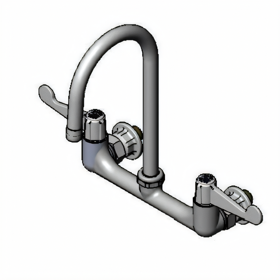 Product image #1 for T&S Brass equip 8-Inch Wall Mount Mixing Faucet with 5-1/2-Inch Swivel Gooseneck and Wrist Handles