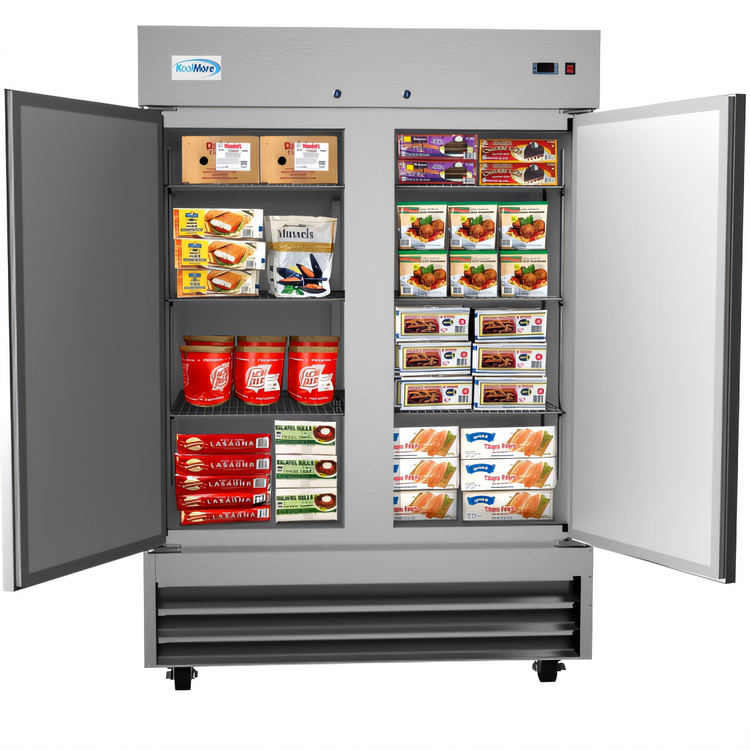 Product image #1 for KoolMore Two-Section Reach-In Freezer, 47 Cu. Ft., Bottom-Mount Self-Contained, Stainless Steel