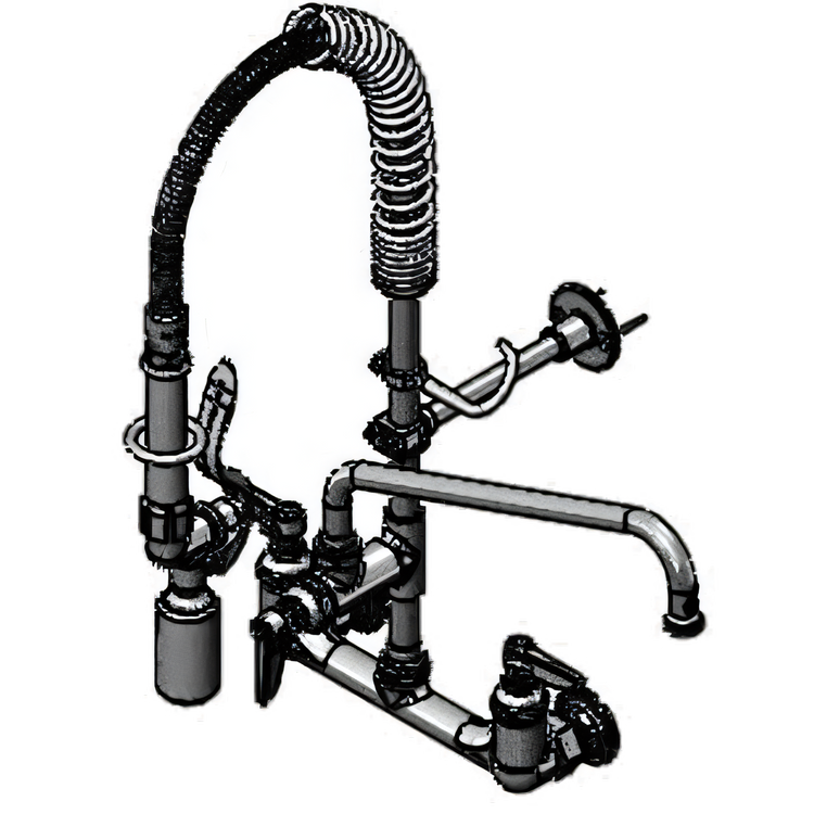 Product image #1 for T&S Brass EasyInstall Mini Wall-Mount Pre-Rinse Unit, 8-Inch Centers, 12-Inch Swing Nozzle