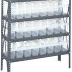 Thumbnail image #1 for Quantum 1839-SB803CL Galvanized Stationary Shelving Unit with 24 Clear Bins, 4 Shelves, 36"W x 18"D x 39"H