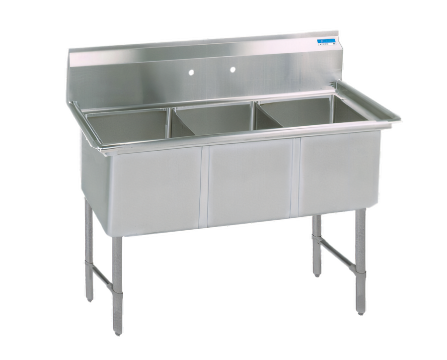 Product image #1 for BK Resources 3-Compartment Stainless Steel Sink with 10-Inch Backsplash, 53-1/8 Inch Wide
