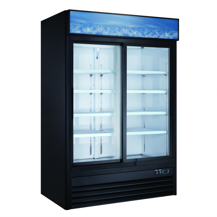 Product image #1 for Black Diamond 2-Section Glass Door Merchandiser Refrigerator, 47 Cu. Ft., Black