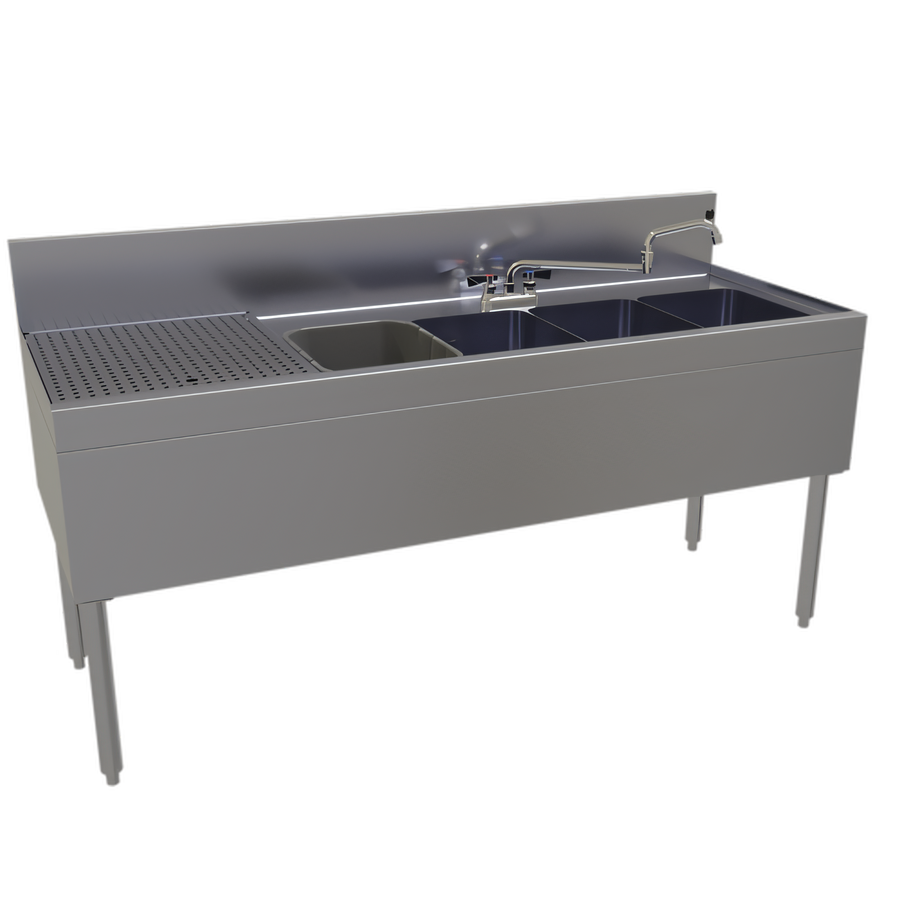Product image #1 for Glastender Four Compartment Underbar Sink Unit with Left Drainboard, 66 Inch Wide