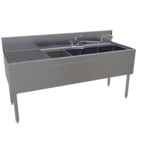 Glastender Four Compartment Underbar Sink Unit with Left Drainboard, 66 Inch Wide