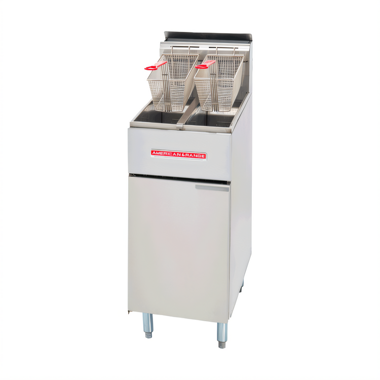Product image #1 for American Range AF-25/25 Twin Vat Gas Floor Fryer, 25 lb. Per Vat, Stainless Steel