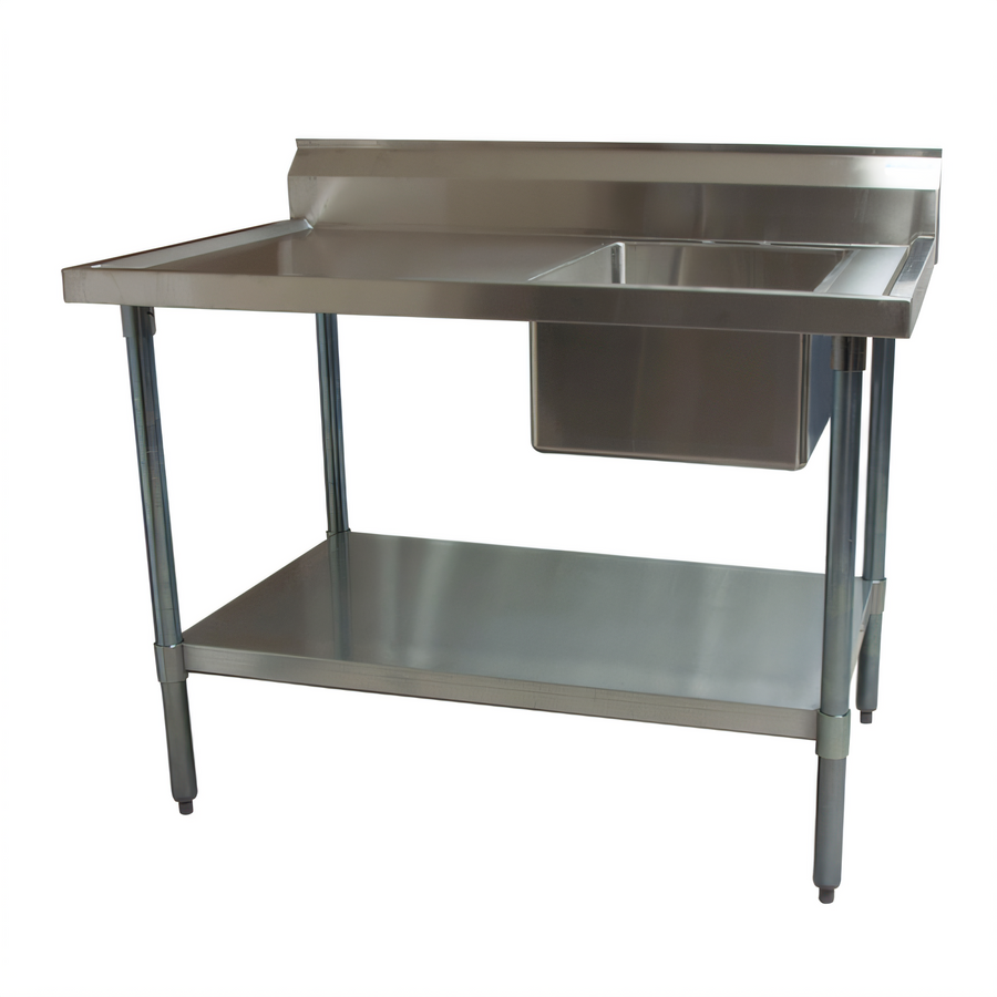 Product image #1 for BK Resources 60-Inch x 30-Inch 18-Gauge 304 Stainless Steel Work Table with Right-Side Prep Sink and Undershelf