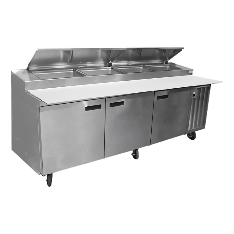 Product image #1 for Delfield LiquiTec 99-Inch Three-Section Self-Contained Refrigerated Pizza Prep Table with Raised Rail