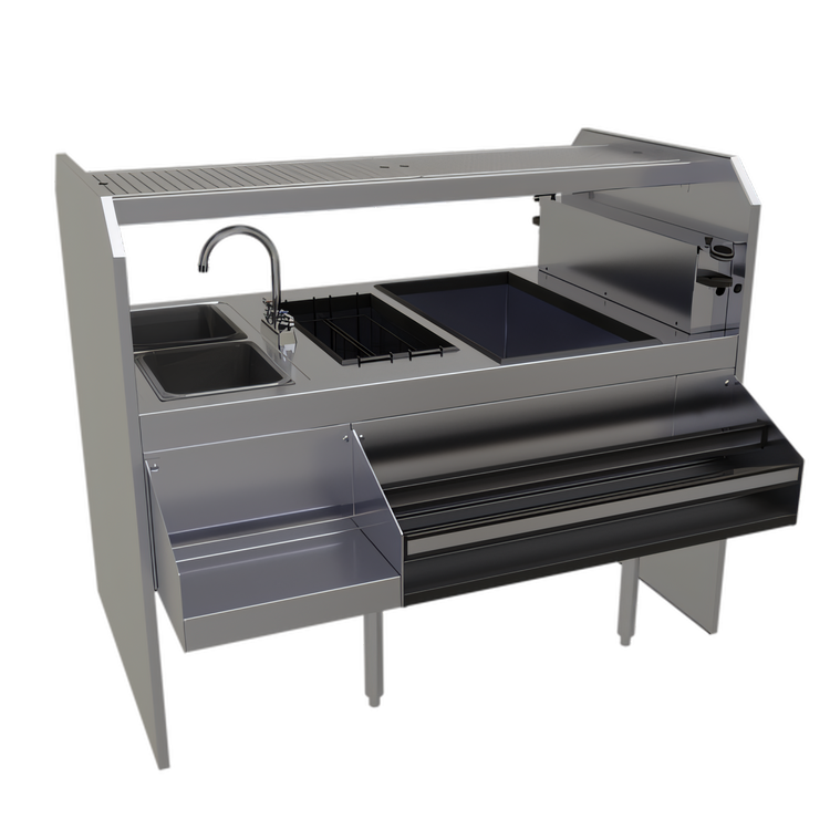 Product image #1 for Glastender PSA-54L 54-Inch Leftward Pass-Thru Cocktail Station with Ice Bin, 8-Bottle Insulated Storage Well and Dual Wet Waste Sinks
