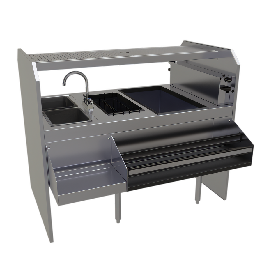 Product image #1 for Glastender PSA-54L 54-Inch Leftward Pass-Thru Cocktail Station with Ice Bin, 8-Bottle Insulated Storage Well and Dual Wet Waste Sinks