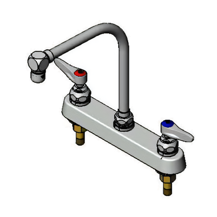 Product image #1 for T&S Brass B-1148 Deck-Mount Workboard Faucet with Swing Gooseneck Spout, 8-Inch Centers and Lever Handles