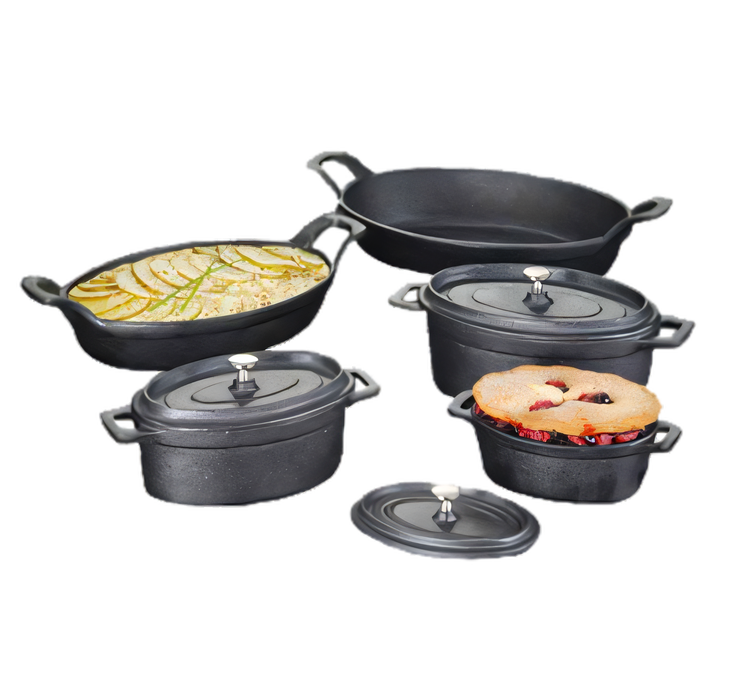 Product image #1 for American Metalcraft Mini Oval Cast Iron Baking Dish with Handles and Lid, 23.5 oz.