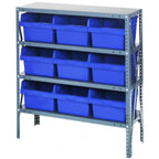 Thumbnail image #1 for Quantum 1239-SB809 Heavy-Duty 4-Shelf Wire Shelving Unit with 9 Bins, 36 x 12 x 39 Inches