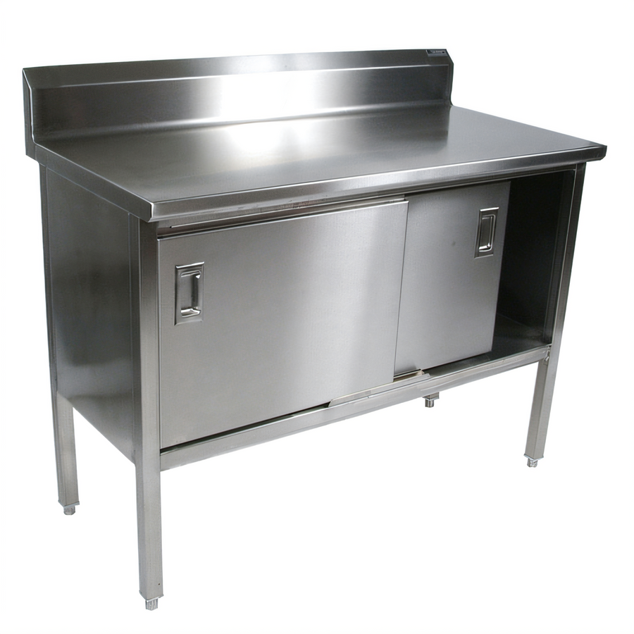 Product image #1 for John Boos Enclosed Work Table with Sliding Doors, 36 x 24 Inch, 14 Gauge 300 Series Stainless Steel Top, 5 Inch Backsplash