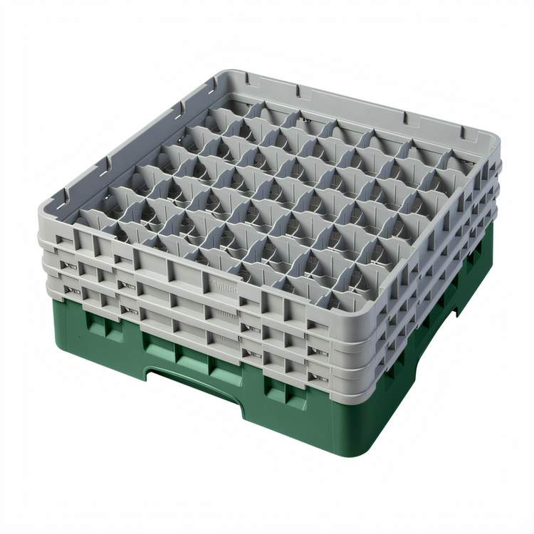 Product image #2 for Cambro Camrack Full Size 49-Compartment Glass Rack with 3 Soft Gray Extenders, 6-7/8-Inch Height, Sherwood Green