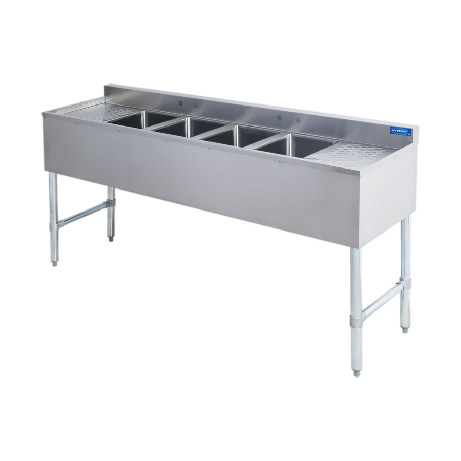 Product image #1 for Sapphire Manufacturing 4-Compartment Stainless Steel Underbar Sink with Left and Right Drainboards, 72 Inch Wide