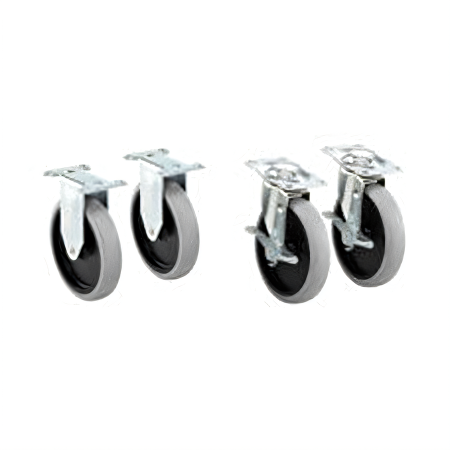 Product image #1 for Rubbermaid Commercial Products 5-Inch Thermoplastic Rubber Shelf Casters Set with 2 Fixed and 2 Locking Swivel Casters, Gray