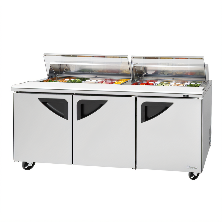 Product image #1 for Turbo Air Super Deluxe 72-5/8-Inch Three-Section Sandwich/Salad Prep Table with Clear Lid