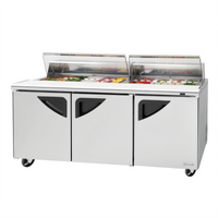 Turbo Air Super Deluxe 72-5/8-Inch Three-Section Sandwich/Salad Prep Table with Clear Lid
