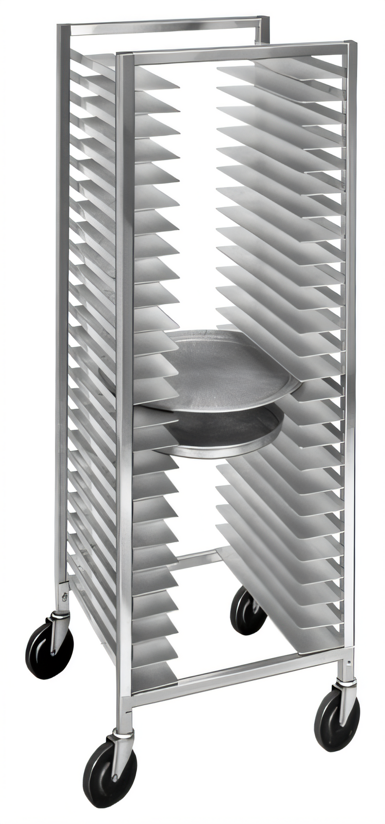 Product image #2 for Channel Manufacturing Aluminum Full-Size End-Load Pizza Pan Rack with 5-Inch Swivel Casters, 26-Pan Capacity